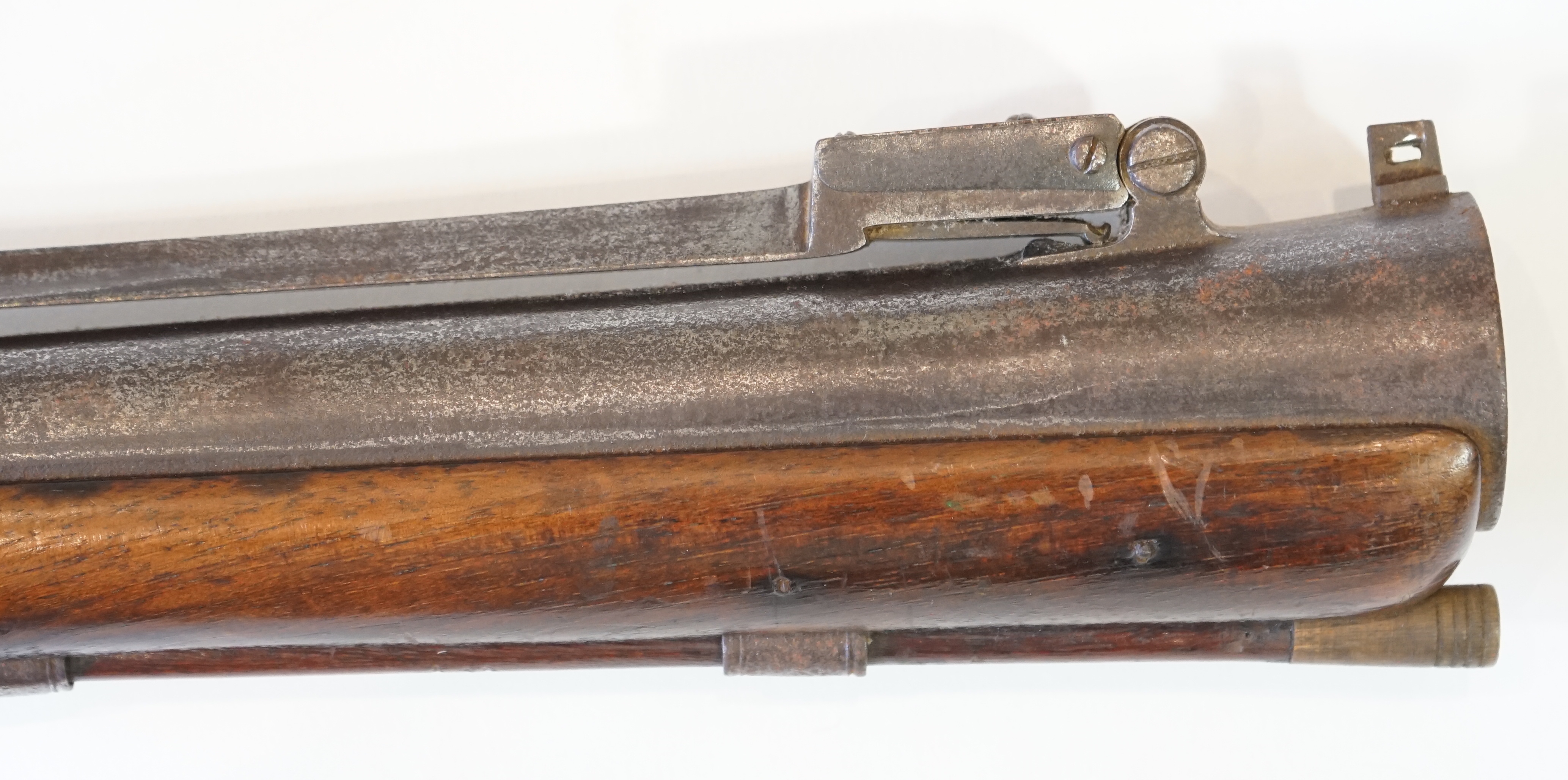 An iron barrelled flintlock blunderbuss by Goodwin of London, fitted with a top spring bayonet